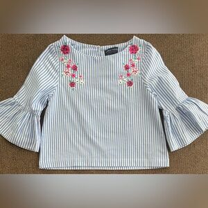 Girl’s French Toast Striped & Floral Embroidered Bell Sleeve Shirt Size 7